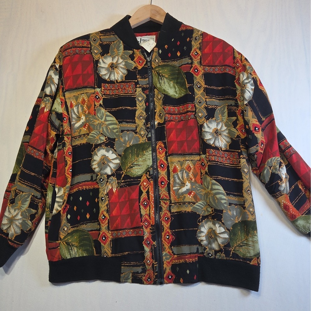 Vintage Joyce Sportswear Women's Size 10 Floral Geometric Bomber Jacket USA